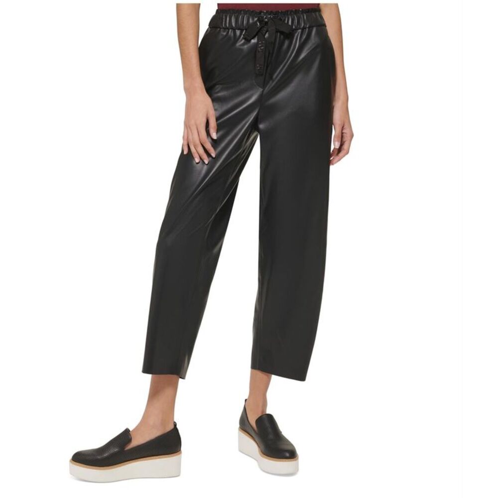 DKNY Womens Faux Leather Tapered Cropped Capri Casual Pants, , XL, DM